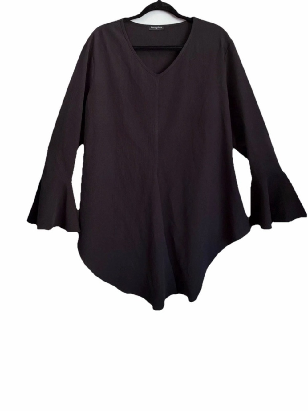 Bell-Sleeve V-Neck Tunic in Black